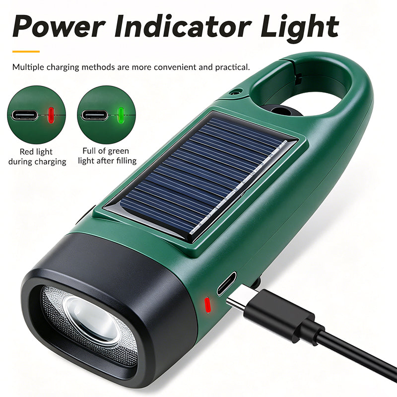 Solar LED Flashlight Hand Crank Power Generation Lighting Portable Multifunction Campinglight Outdoor Emergency T500