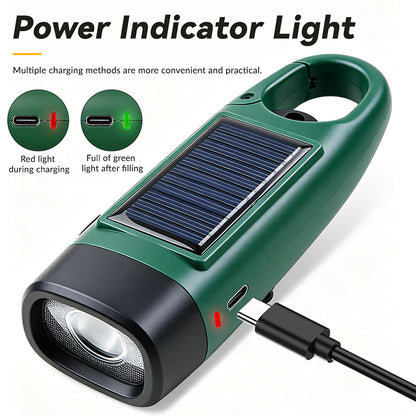 Solar LED Flashlight Hand Crank Power Generation Lighting Portable Multifunction Campinglight Outdoor Emergency T500