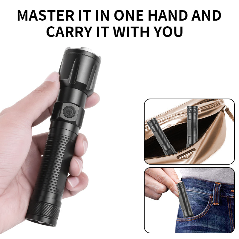 Portable Telescopic Zoom Long range Flashlight Type-c Rechargeable Power Display Torch Waterproof Flashlight with Tail Rope
