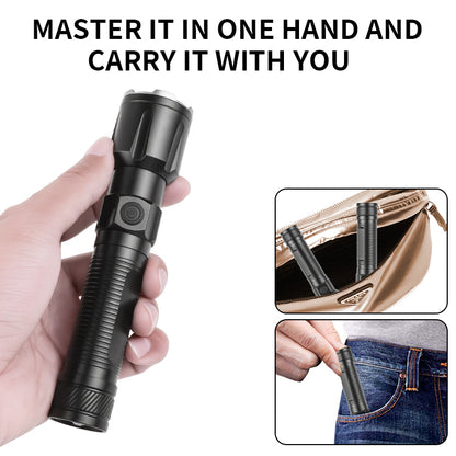 Portable Telescopic Zoom Long range Flashlight Type-c Rechargeable Power Display Torch Waterproof Flashlight with Tail Rope