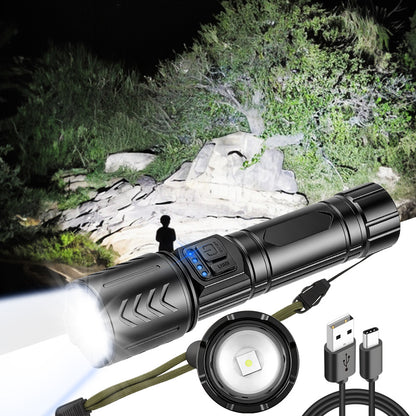 Zoomable Aluminum Alloy 30W LED Flashlight 1000LM USB Rechargeable Fluorescent Stripes Tactical Torch with Digital Display 1113