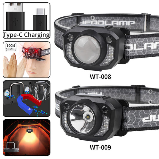 1200mAh Lithium Ion Built-in Mini ABS Type-C Motion Sensor 7 Modes IP66 Waterproof Rechargeable LED Headlamp WT-008