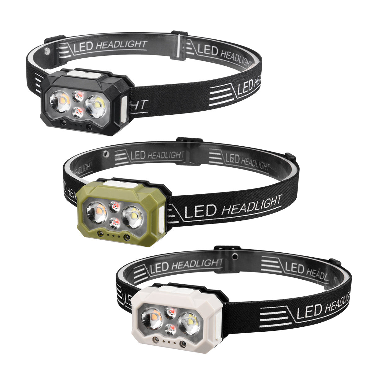 Multifunctional Headlamp 2 LED White Warm Red Light Motion 90° Adjustable USB C Rechargeable Sensor Headlamp DH10