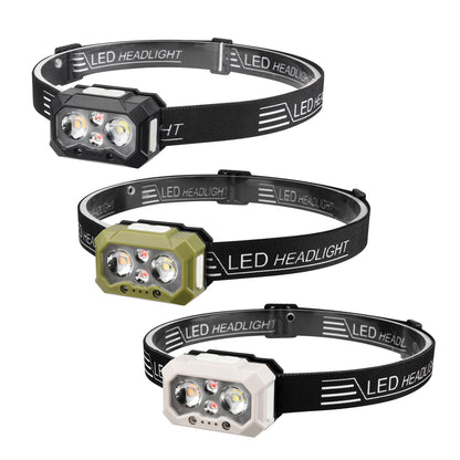 Multifunctional Headlamp 2 LED White Warm Red Light Motion 90° Adjustable USB C Rechargeable Sensor Headlamp DH10