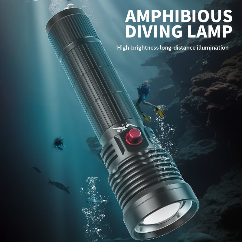 30W LED Press Magnetic Controlled Switch IPX8 Waterproof Amphibious Freediving Scuba Submersible Diving Flashlight Diving Light D300