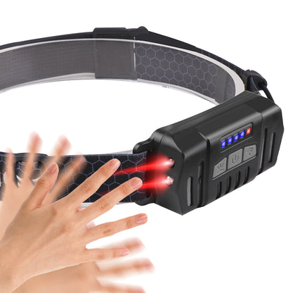 Induction COB Red LED Headlamp with Built-in Battery Type-C Rechargeable IP55 Waterproof 3 Modes for Camping KXK-669