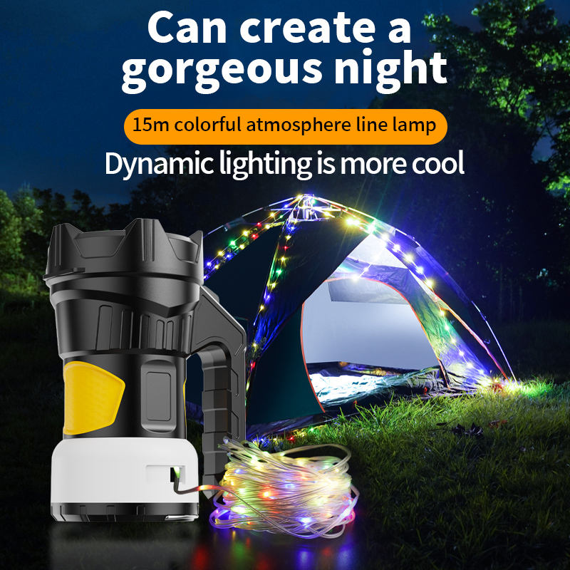 Rechargeable IP33 Induction Searchlight Camping Flashlights Long-Range Color Strip Portable Powerful ABS Lantern Torches Hiking KXK-908