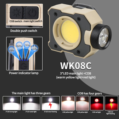 COB Rechargeable Headlamp with Clip Waterproof Head Light for Camping Hiking Hunting Adjustable Color HeadLamps WK08