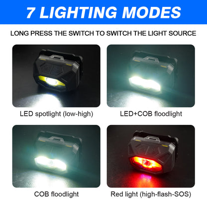 Adjustable Beam Press Switch Headlamp Rechargeable Battery USB-C Charging Outdoor Hiking Sensor Headlamp DH11