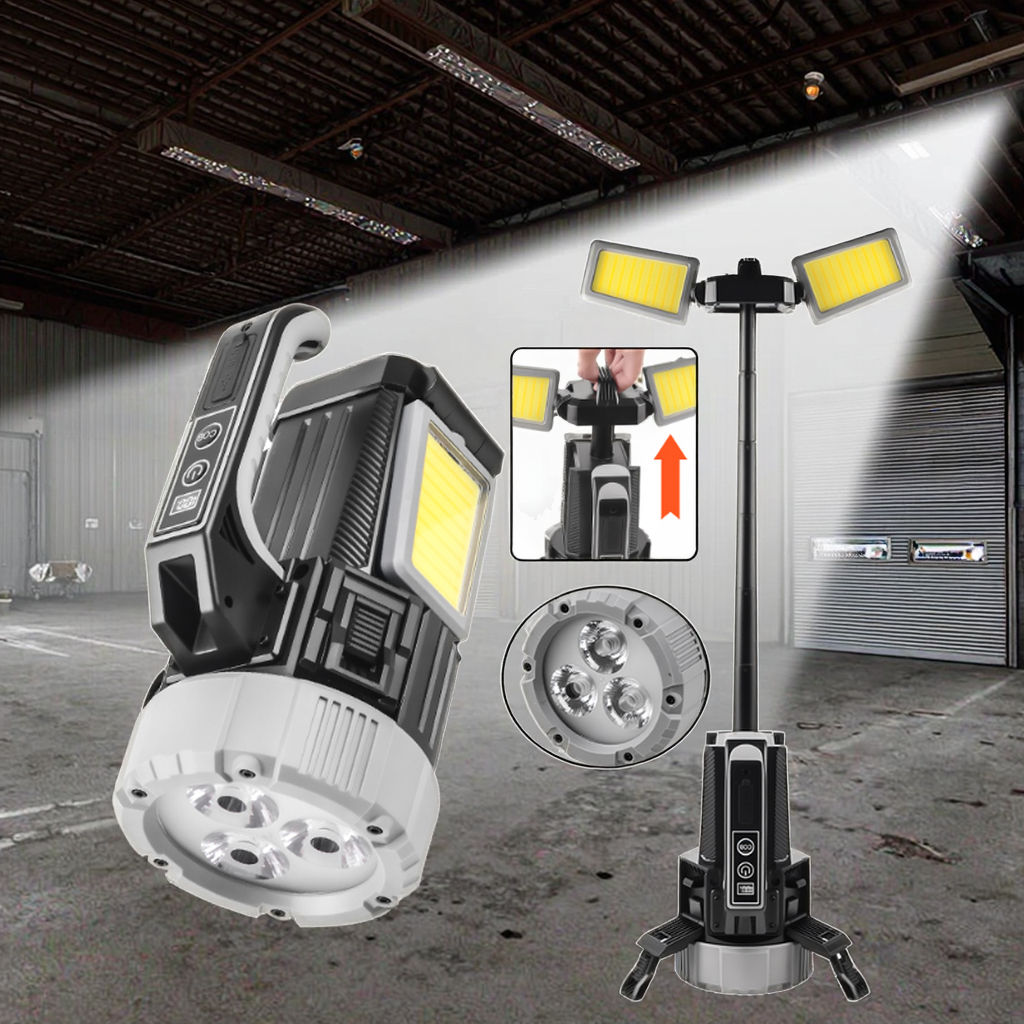 XHP70 LED Work Light Flood Searchlight with Extendable Telescopic Flashlight Retractable Rod Foldable Tripods SQ-18