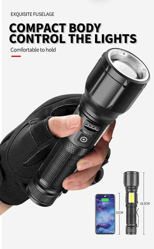 Torch LED Rechargeable Flashlight Portable USB Charging Flashlight High Power Bank Camping Waterproof Long Range Lantern