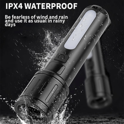 LED Flashlight Telescopic Zoom Dual Color Side Lights Fast Charge Aluminum Alloy Waterproof Outdoor Camping Emergency Light