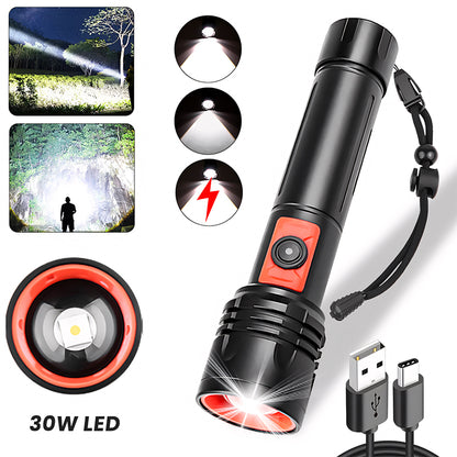 Powerful LED Flashlight Aluminum Alloy Portable Torch USB ReChargeable Outdoor Tactical Zoom Camping Waterproof Flash Light