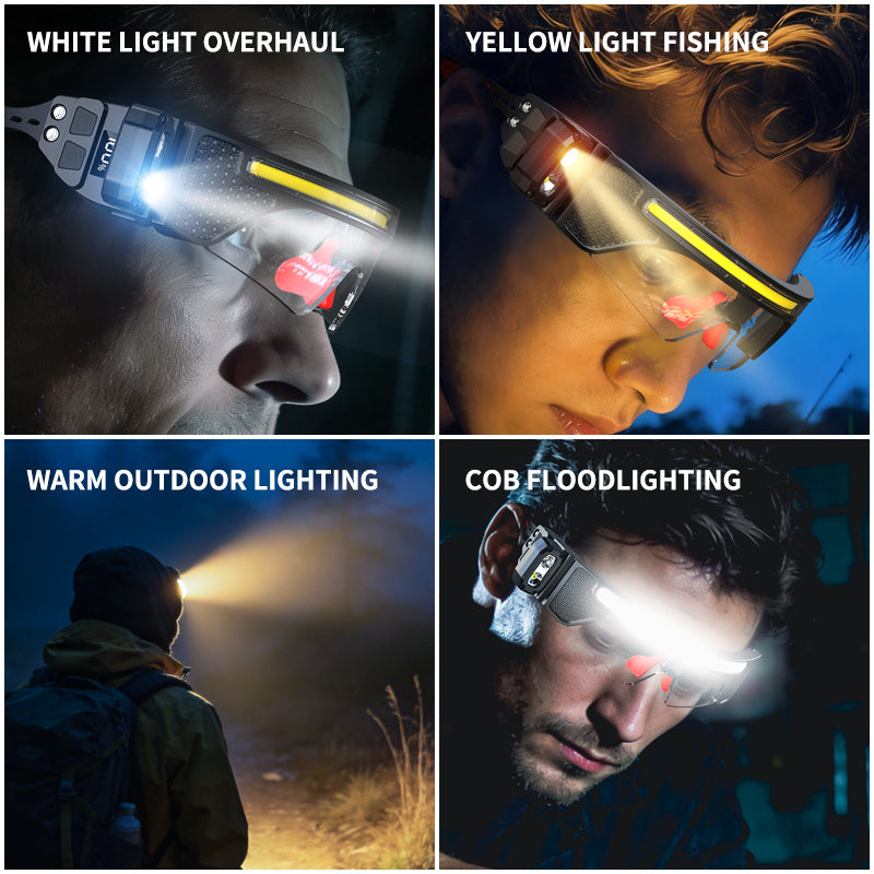 Rechargeable LED Head Glasses Work Light with Motion Sensor Eyeglass Clip for Camping & Car Repair-5 Modes IP44 MX5565