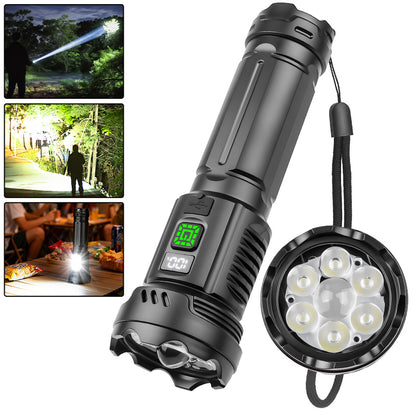 Digital Display Type-c Rechargeable Attack Head Flashlights with Side Light for Emergency Camping Torch Light