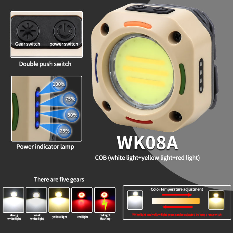 COB Rechargeable Headlamp with Clip Waterproof Head Light for Camping Hiking Hunting Adjustable Color HeadLamps WK08