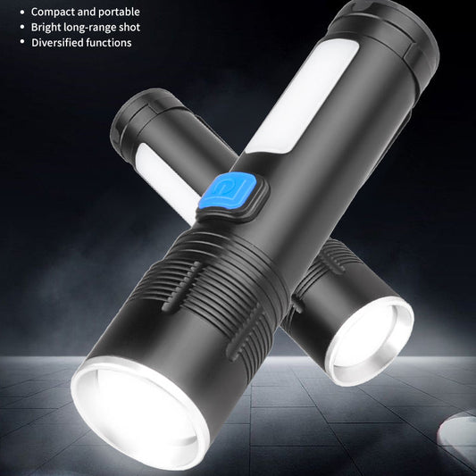 XHP50+COB 3 Modes Zoomable 1000LMS LED USB C Rechargeable Flashlight Powerful Torch with 18650 Battery Aluminum Alloy Body K37
