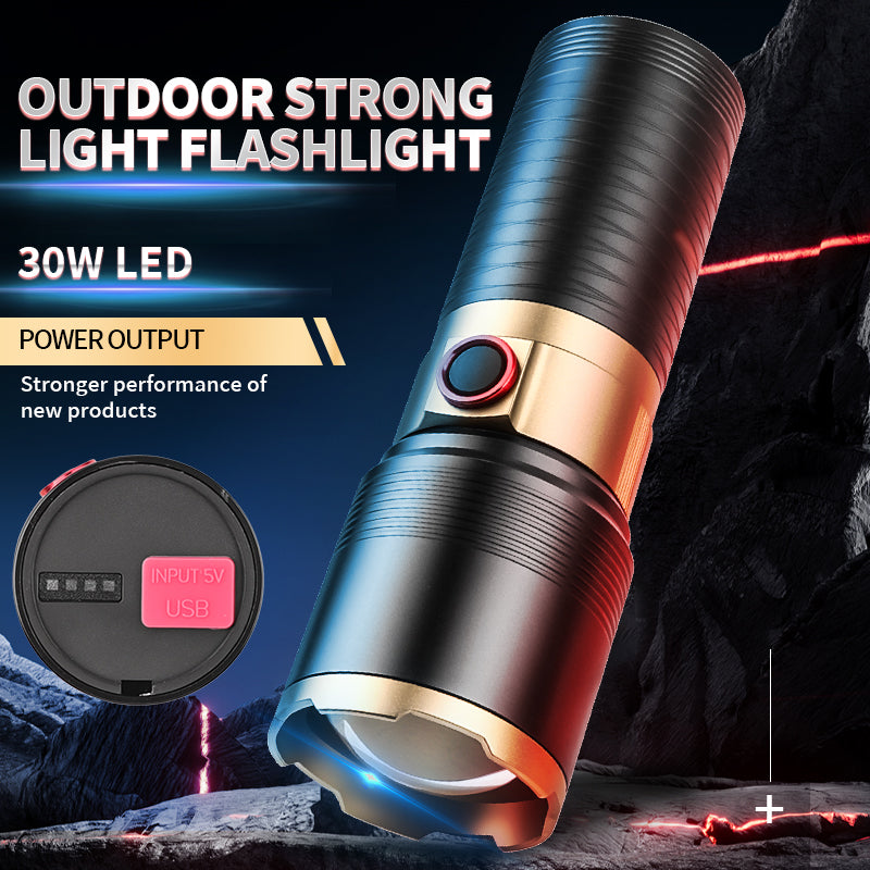 Powerful Spotlight Long Range LED Flashlight Strong Light Lamp Tactical Torch Lantern Built-in Battery Type-C Charging Torch