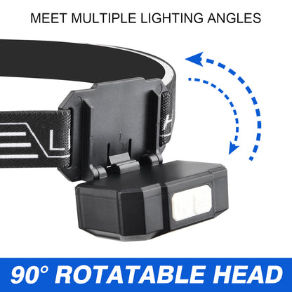 Multifunctional Headlamp 2 LED White Warm Red Light Motion 90° Adjustable USB C Rechargeable Sensor Headlamp DH10