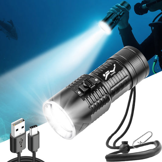Powerful XHP50 LED Diving Flashlight Professional Underwater Torch 18650 Battery IPX8 Waterproof Torch with Hand Rope
