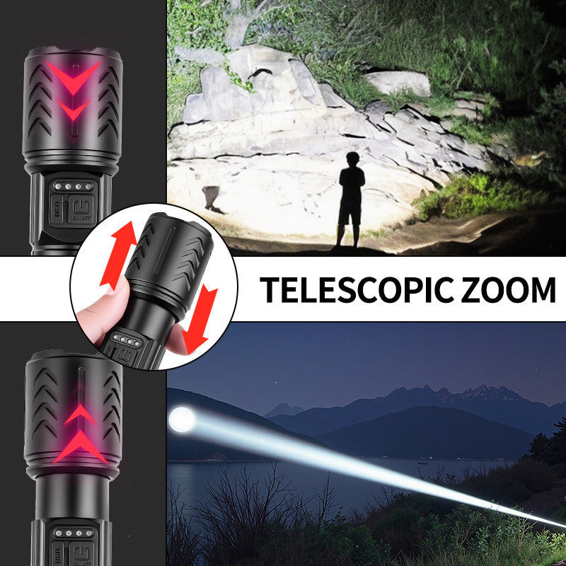 Zoomable Aluminum Alloy 30W LED Flashlight 1000LM USB Rechargeable Fluorescent Stripes Tactical Torch with Digital Display 1113
