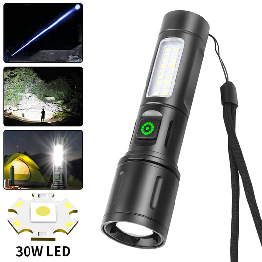 USB Rechargeable Powerful LED Flashlight Light High Power LED Telescopic Zoom Portable Torch Outdoor Riding Camping Lantern