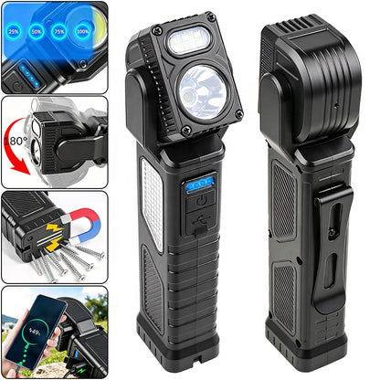 Rechargeable LED Work Light 180° Rotatable Magnetic Work Led Light Red Blue Warning Light Pocket Torch for Auto Repair G908