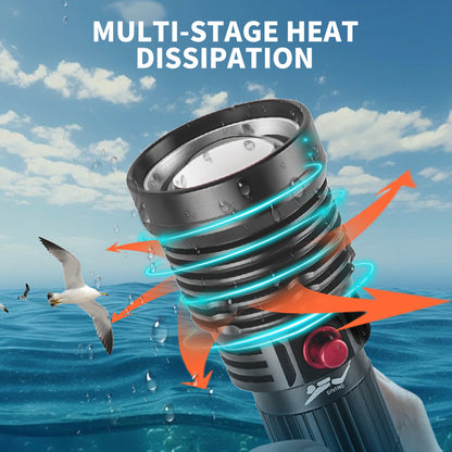 30W LED Press Magnetic Controlled Switch IPX8 Waterproof Amphibious Freediving Scuba Submersible Diving Flashlight Diving Light D300