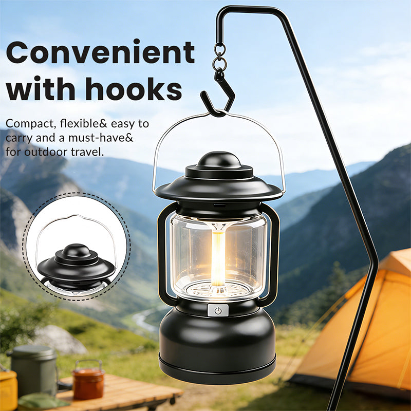 High Power LED Camping Lantern Vintage Style with Hook Camping Light Waterproof Outdoor Tent Light for Hiking