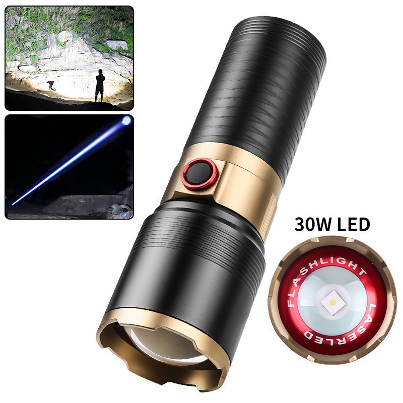 Powerful Spotlight Long Range LED Flashlight Strong Light Lamp Tactical Torch Lantern Built-in Battery Type-C Charging Torch