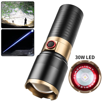 Powerful Spotlight Long Range LED Flashlight Strong Light Lamp Tactical Torch Lantern Built-in Battery Type-C Charging Torch