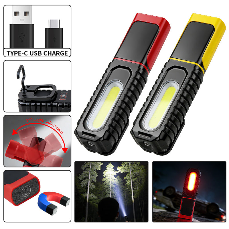 Multifunctional COB Work Light 24 LED Magnetic 180 Rotating Hook USB C Rechargeable Dimmable Bright Flashlight Workshop Office D93