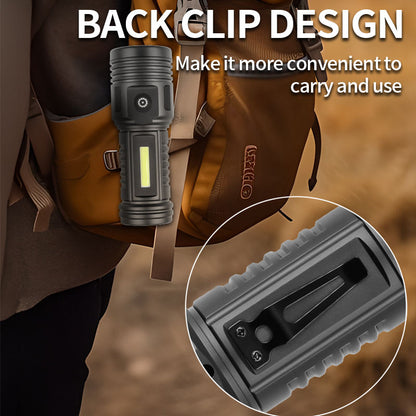 Portable Rechargeable LED Flashlight with Pen Clip Zoomable Waterproof Torch with Side Light Outdoor Camping Emergency Lantern FY-12