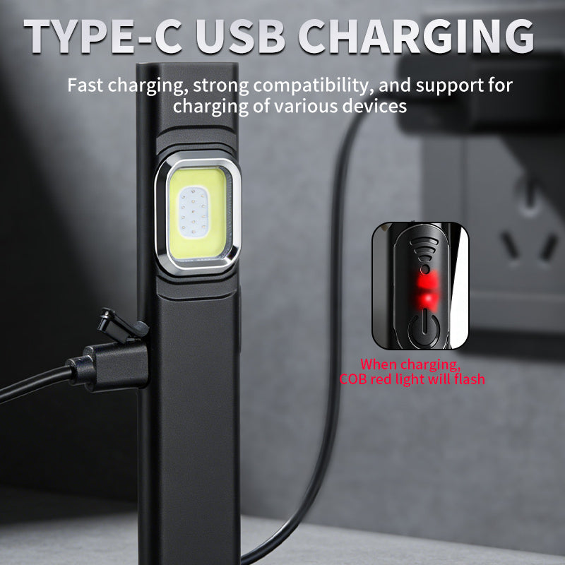 Ultra-Slim COB Work Light with Scale Magnetic Rechargeable Pen Clip Portable Mini EDC Flashlight for Car Camping Night Workshop X505