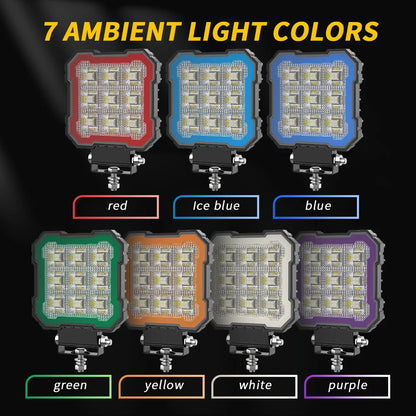 4 Inch Black Knight Square Floodlight  9-36V Car Work Light For Jeep Truck Boat Tractor ATV Offroad 4X4 Barra LED Headlig