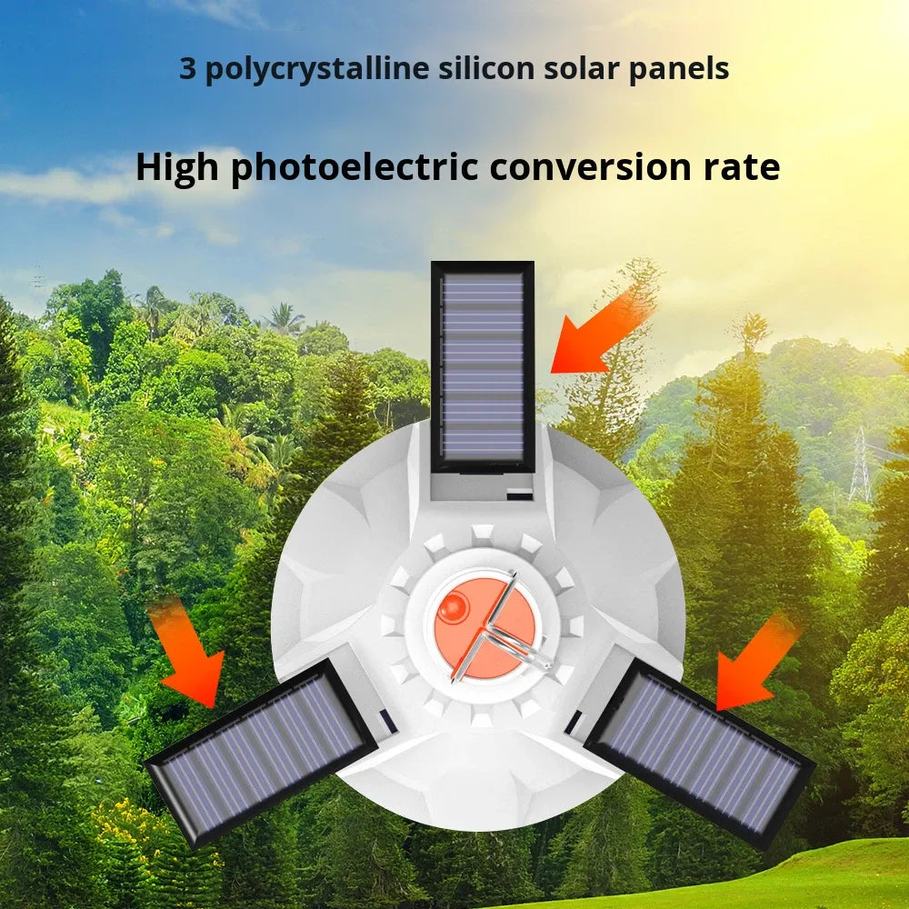 Solar Charging Remote Control Three-sided Electric Light Bulb Built-in Lithium Battery IP65 Waterproof USB/Solar Camping HS V70