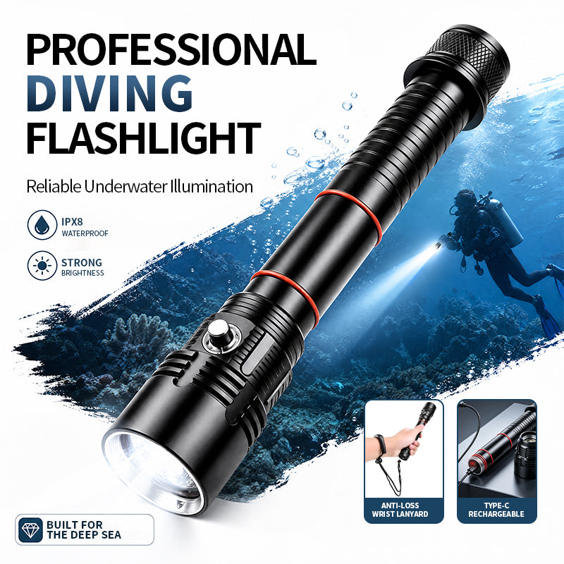 1500lm Diving Flashlight IPX8 Waterproof Scuba Light 30m Under Water Deep Sea Cave at Night 6000mah 21700 Battery Diving Light D702