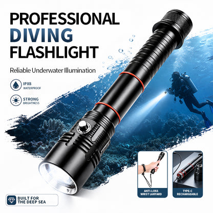 1500lm Diving Flashlight IPX8 Waterproof Scuba Light 30m Under Water Deep Sea Cave at Night 6000mah 21700 Battery Diving Light D702
