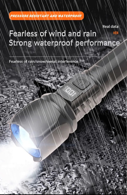 30W Long Range Flashlight 1000 Lumens Tactical Digital Power Display Aluminum Alloy LED Fluorescent Portable Outdoor Torch