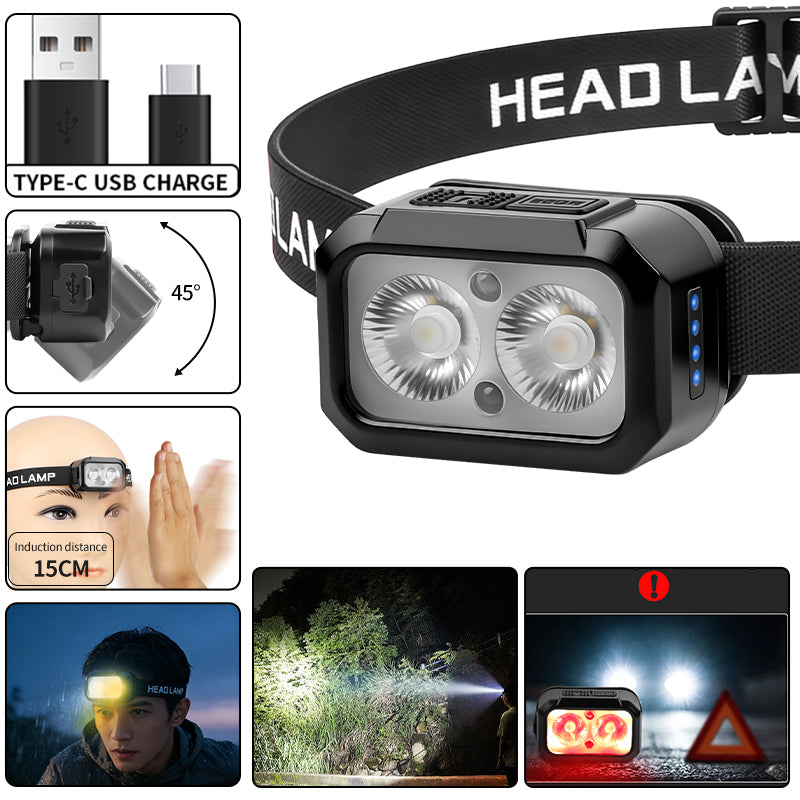 45° Adjustable Lightweight Running Light Led Rechargeable Sensor Headlamp for Outdoors, Camping Headlamp F51