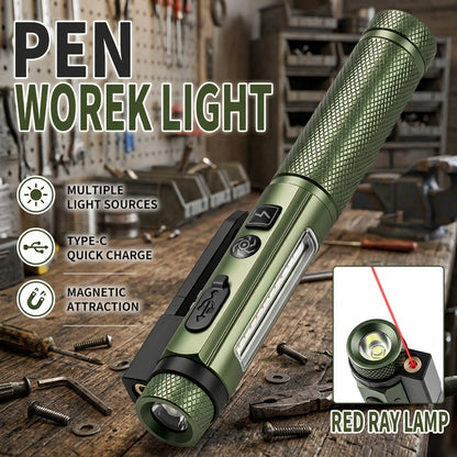 Red Light Magnet Pen Lamp with Memory Function Mini Flashlight Rechargeable Waterproof IPX4 Dual-Purpose Clip Car Repair B602