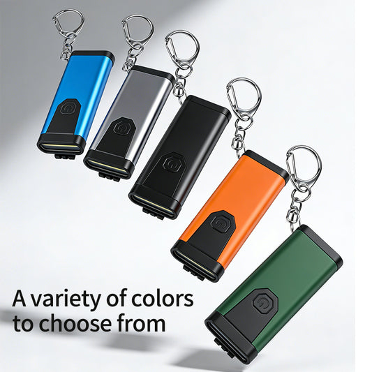 Mini Aluminum Alloy Keychain Flashlight with Alarm IPX4 100LM USB-C Rechargeable 9 COB LED Camping EDC X619