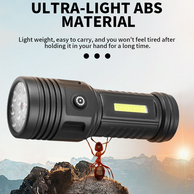 Portable Rechargeable LED Flashlight with Pen Clip Zoomable Waterproof Torch with Side Light Outdoor Camping Emergency Lantern FY-12