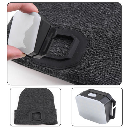 Dual-Use 25 LED COB Headlamp White & Red Light Sports Knitted Hat with 4 Modes USB Type-C Charging Warning Headlight 5828-1