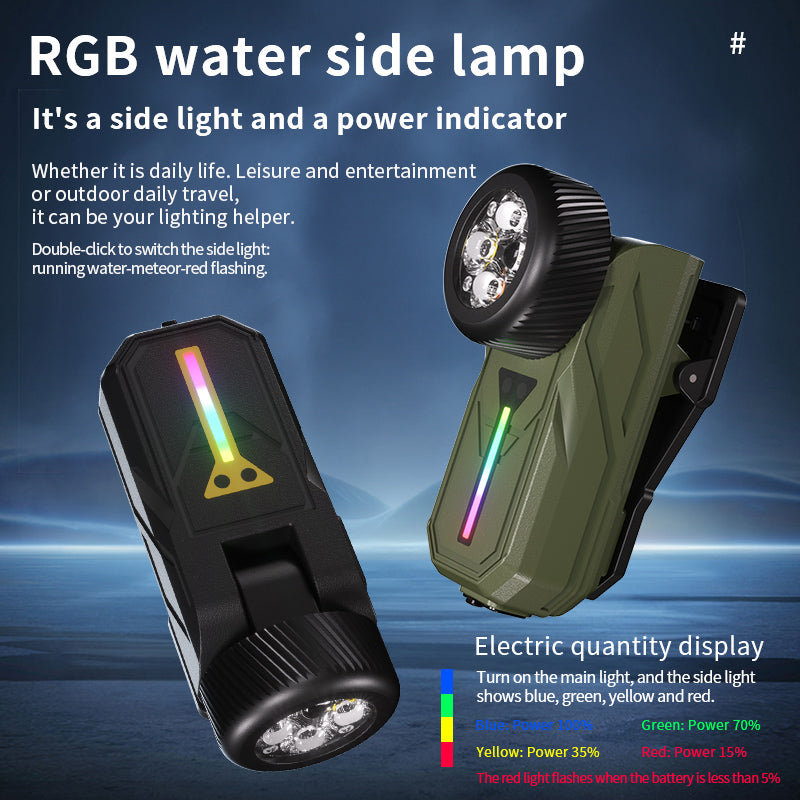 Multifunctional Tactical EDC Flashlight 4-in-1 LED USB Rechargeable Multi-Color RGB Side Light 90 Adjustable Clip Magnet K370