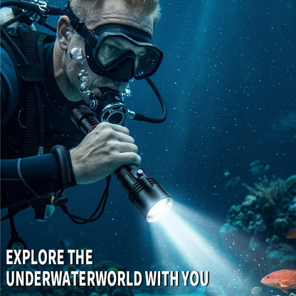 1500lm Diving Flashlight IPX8 Waterproof Scuba Light 30m Under Water Deep Sea Cave at Night 6000mah 21700 Battery Diving Light D702