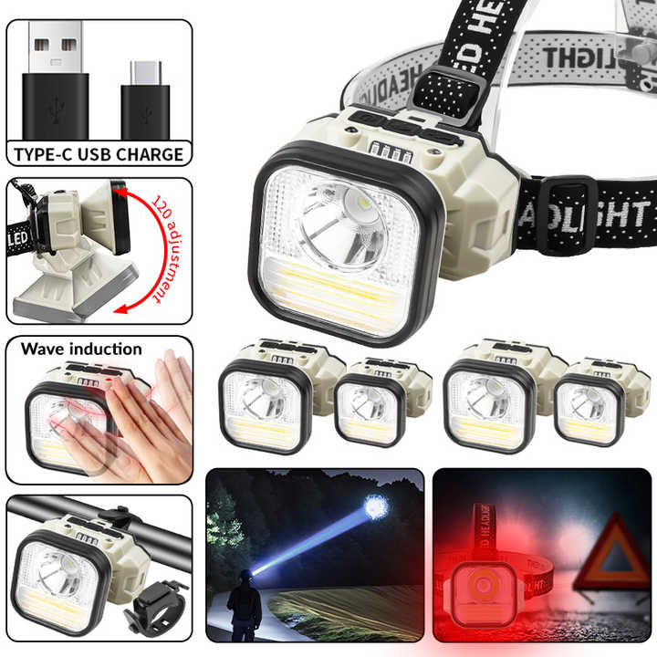 Powerful LED Headlamps with 18650 Rechargeable Battery Headlight Dual Light Source Head Torch Outdoor Waterproof Camping Lantern