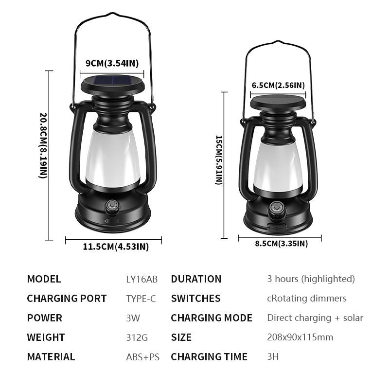 USB Rechargeable Camping Lantern Stepless Dimming of Cold and Warm Light Outdoor Tent Lamp with Solar Charging Camping Light LY16A
