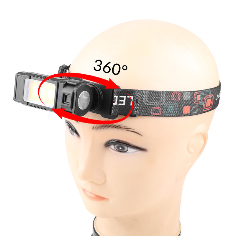Strong Light COB LED Digital Power Display Headlight Tail Magnet 360° Rotation Headlight Waterproof IPX4 Mini Work Lighting