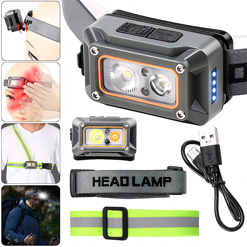 45°adjustable Double Use Running Light Multi-Function Lightweight LED Rechargeable Headlight Sensor Headlamp F53